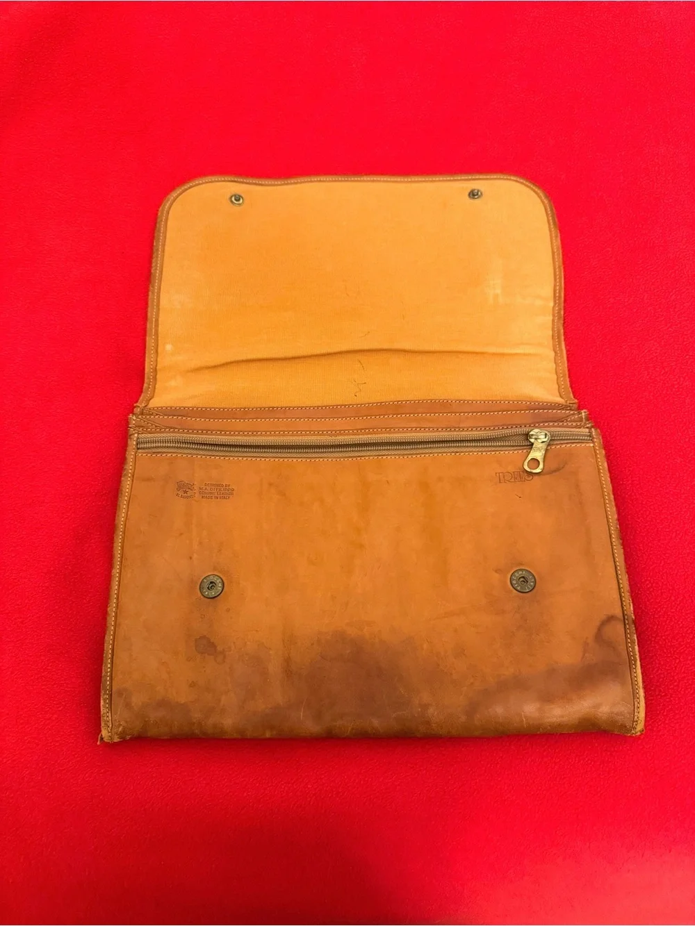 IL Bisonte w/5 Compartment Clutch Messenger Tan Leather bag Italy Made Vintage